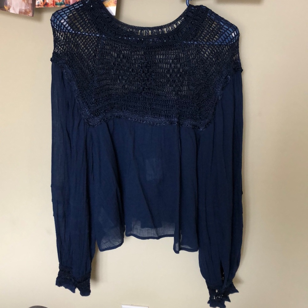 Midnight blue blouse with crochet detail